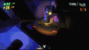 a screenshot of a video game shows a purple monster and a score of +11,800