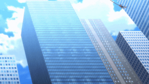 a plane is flying over a city skyline