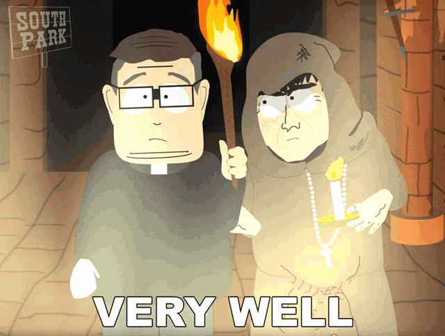 a south park cartoon of a priest and a monk