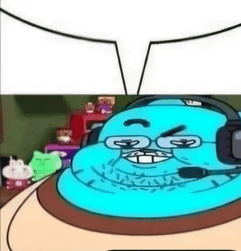 gumball from the amazing world of gumball is wearing a headset