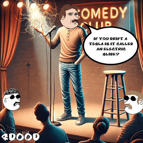 a cartoon of a man giving a speech at a comedy show