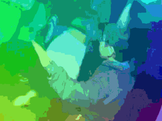 a painting of a person 's face with a blue background