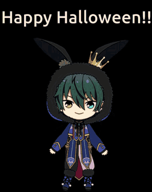 a cartoon character with a crown on his head and the words happy halloween below him