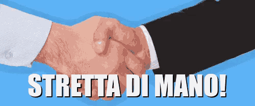 two people shaking hands with the words stretta di mano written above them