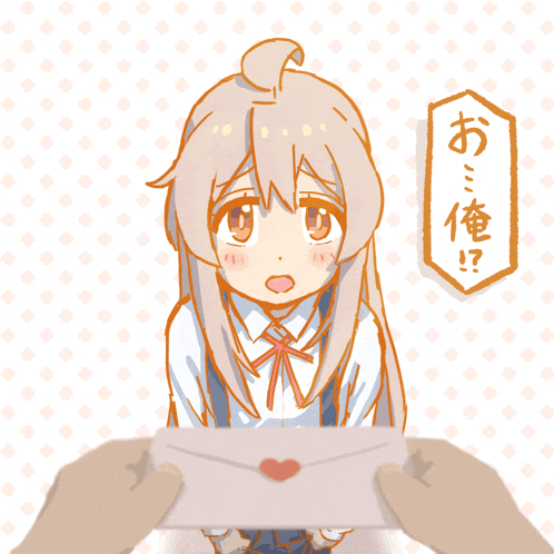 a drawing of a girl with long hair holding an envelope with a heart on it