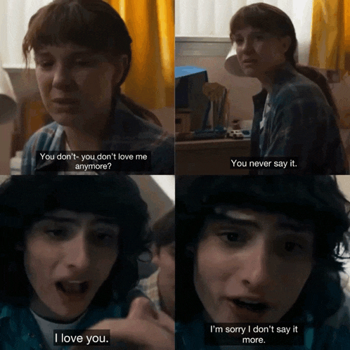a man and a woman are talking to each other and the man says i love you