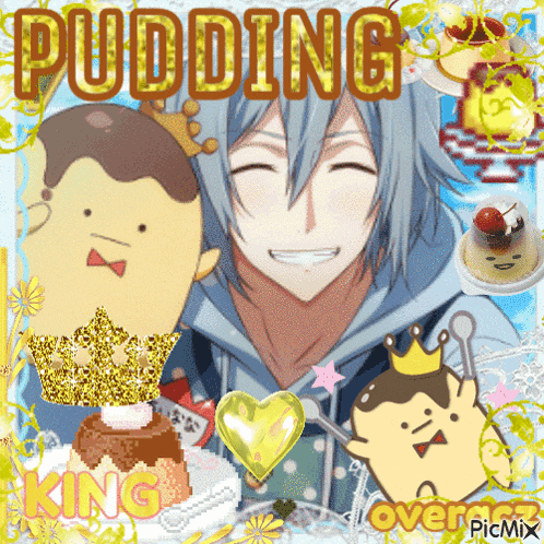 a picture of a boy with a crown and the word pudding