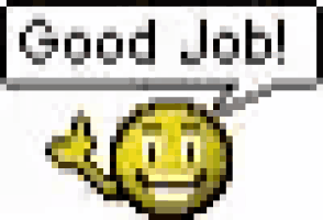 a pixel art smiley face with a speech bubble that says good job .