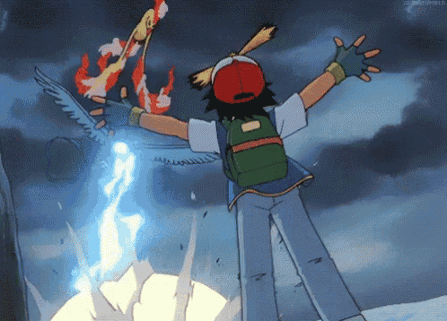 a cartoon character with his arms outstretched is holding a bird