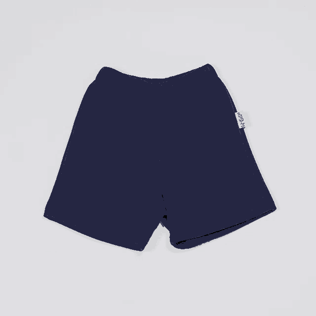 a pair of blue shorts with a white label on the side that says ' snuggle '