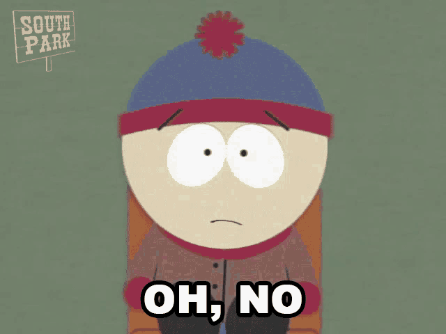 stan marsh from south park is sitting in a chair and saying oh no