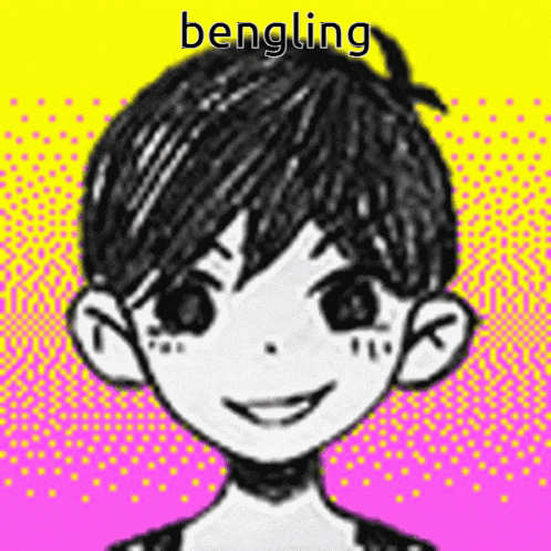 a black and white drawing of a boy with the word bengling written on it