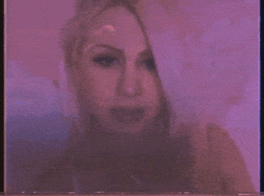 a woman says oh me oh whoa oh me oh whoa on a purple background