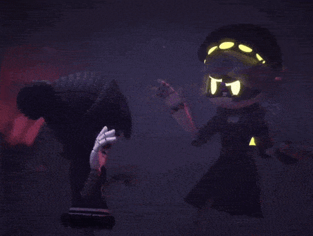two cartoon characters are standing next to each other with one wearing a mask