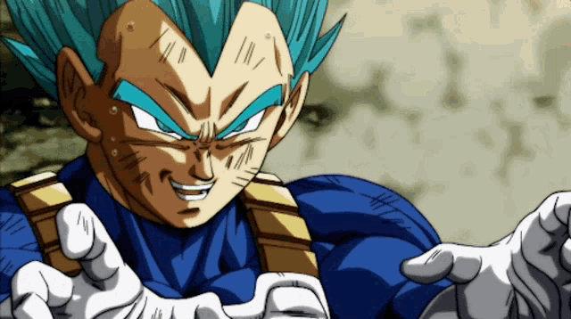 a cartoon character with a blue hair and white gloves