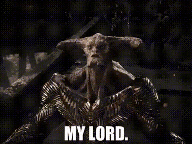 a monster with horns and the words `` my lord '' written on it