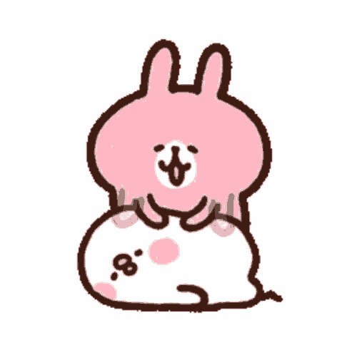 a pink bunny is sitting on top of a white rabbit