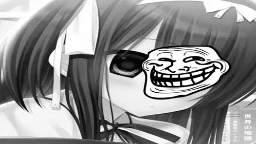 a black and white drawing of a girl with sunglasses and a troll face on her face