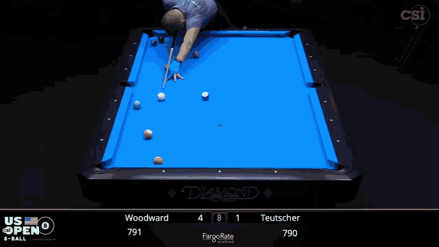 a pool table with a blue cloth and the word diamond on it