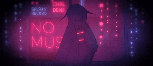 a neon sign that says no music is lit up