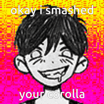 a black and white drawing of a boy with a smiley face and the words `` okay i smashed your corolla ''