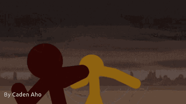 a drawing of two people fighting with the words by caden aho below