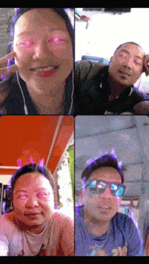 a group of people on a video call with one wearing sunglasses