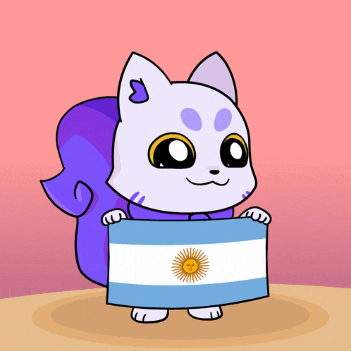 a cartoon drawing of a cat holding a flag of argentina