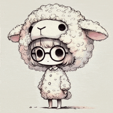 a drawing of a girl dressed as a sheep with glasses