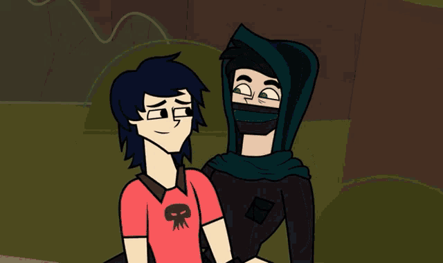 a cartoon of a boy wearing a skull shirt