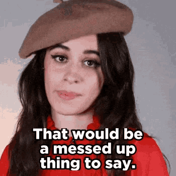 a woman wearing a beret and a red shirt says `` that would be a messed up thing to say '' .