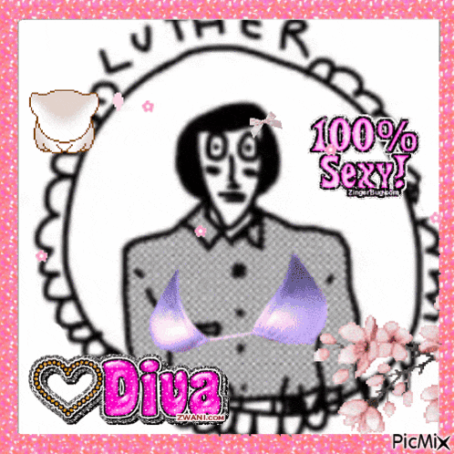 a picture of a man with a bra and the words diva on it