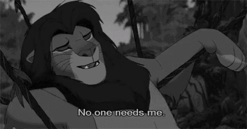 a black and white photo of a lion with the words " no one needs me "