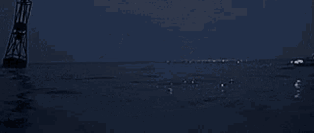a shark is swimming in the ocean at night .