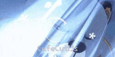 a blue background with the words cafe cuti3s written on it