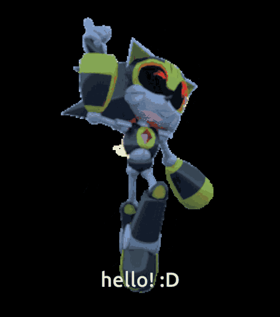 a cartoon character with the words hello : d on the bottom right