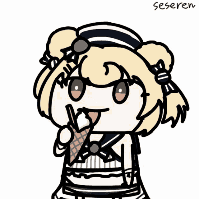 a drawing of a girl eating an ice cream cone with the name seseren written on the bottom
