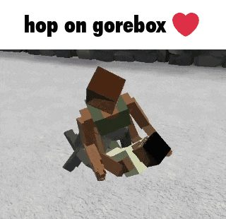 a picture of a minecraft character with the words hop on gorebox above it
