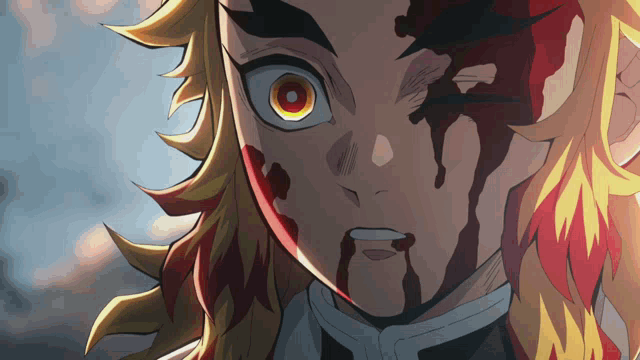 a close up of a person 's face with blood dripping from it