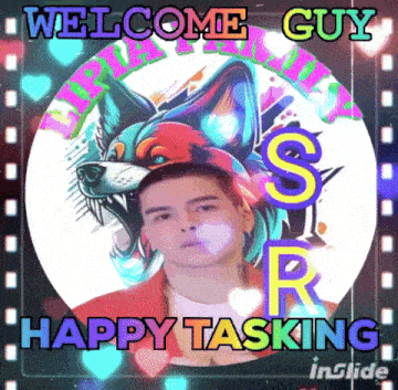 a picture of a man with a wolf on his head with the words welcome guy happy tasking