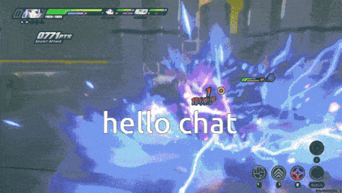 a video game screen with the words hello chat on it
