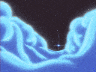 a drawing of a blue swirl with a star in the background