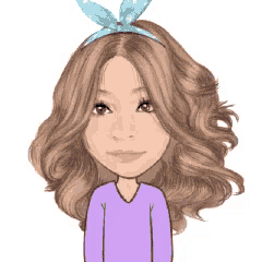 a cartoon of a woman with long brown hair and a bow in her hair .