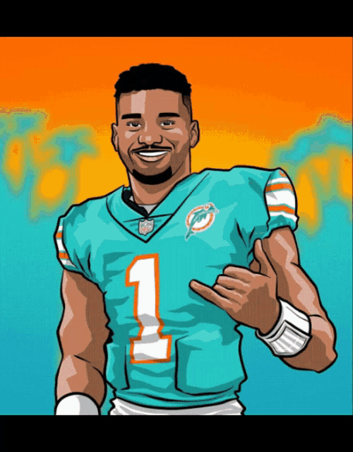 a cartoon of a man wearing a dolphins jersey
