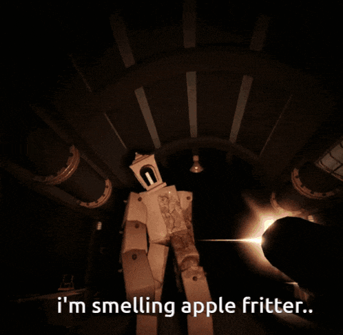 a picture of a statue with the words i 'm smelling apple fritter