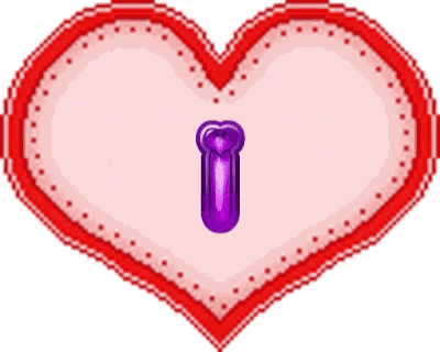 a pixel art heart with a purple letter i inside