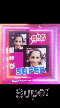 a neon sign with a picture of a woman and the words super