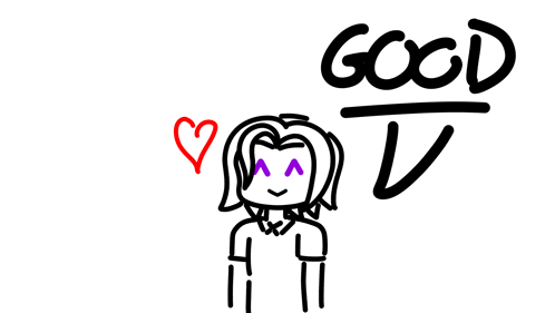 a drawing of a girl with a heart and the words good v