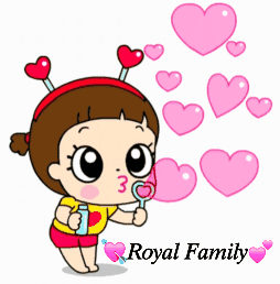 a cartoon girl blowing soap bubbles with the words royal family behind her