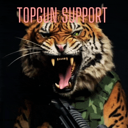 a picture of a tiger with the words topgun support written above it
